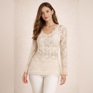 Ilse Jacobsen Y2K Cream Lace Top Size M Romantic Floral Sheer Ethereal Indie